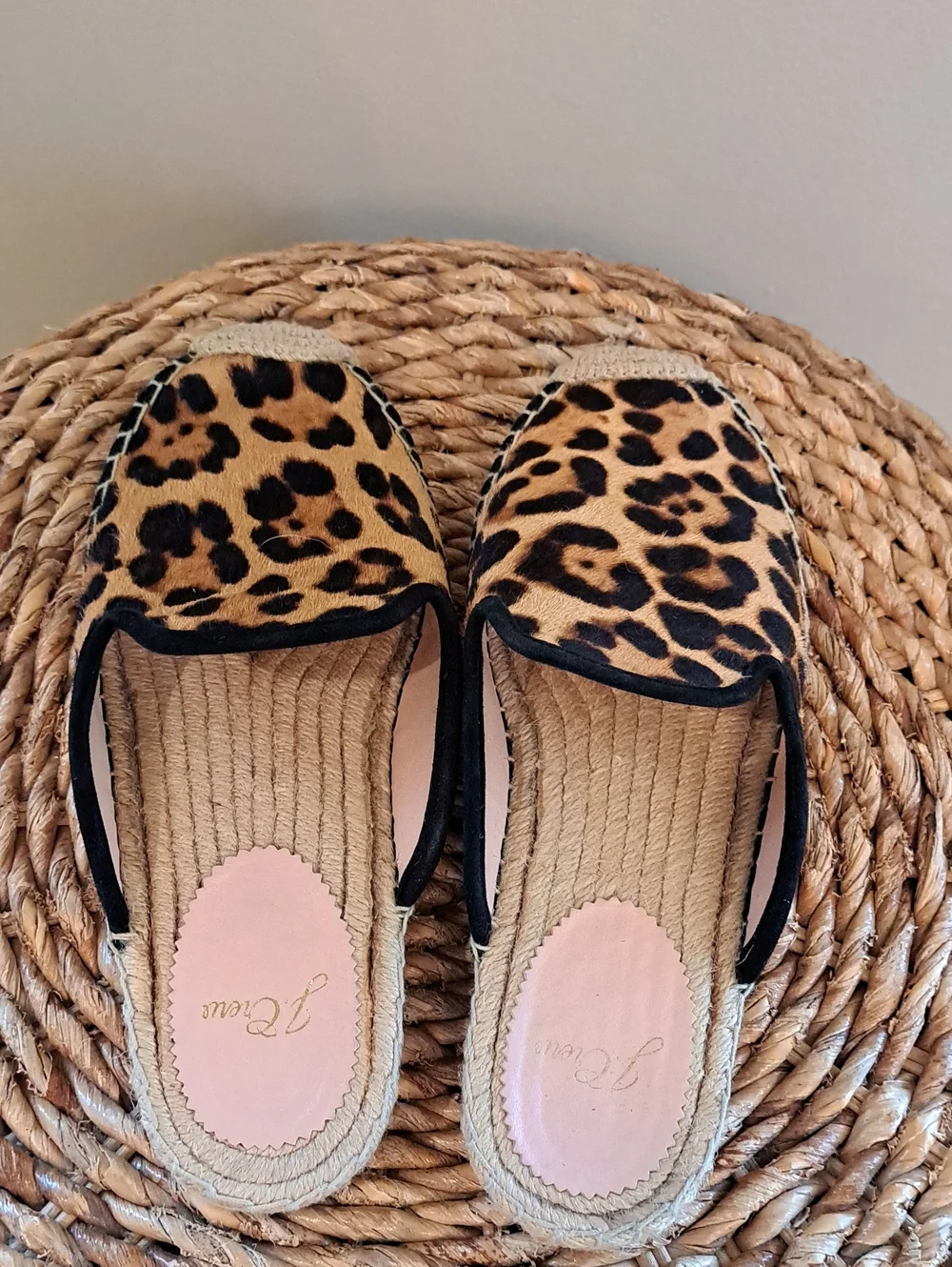 J.Crew Womens Preppy Leopard Print Calf Hair Slip On Espadrilles Flat Mules 7.5